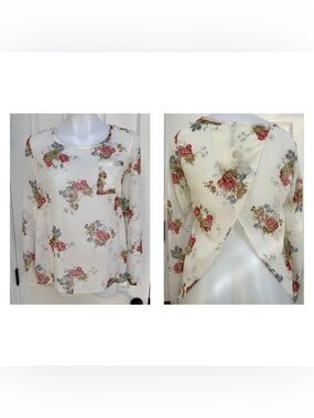 LOVE CULTURE Floral Sheer Slit Open back blouse long sleeve peasant boho sz M